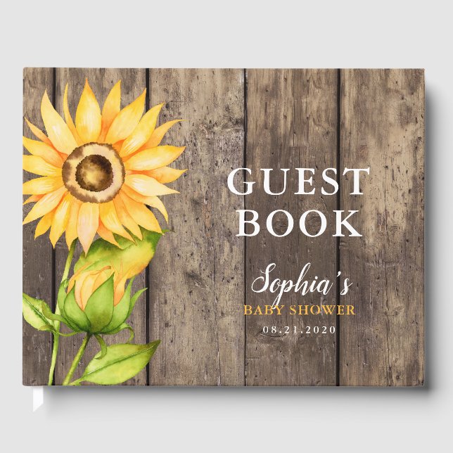 Sunflower Rustic Baby Shower Guest Book (Front)