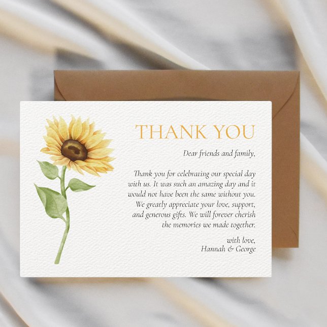 Sunflower Rustic Barn Summer  Wedding Thank You Card (sunflower thank you card wedding)