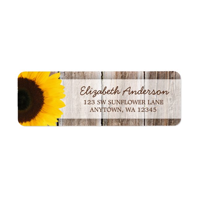 Sunflower Rustic Barn Wood Address Label (Front)