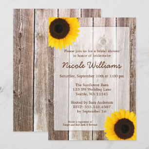 Sunflower Rustic Barn Wood Bridal Shower Invitation