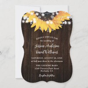 Sunflower Rustic Barn Wood Wedding Invitation