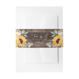 Sunflower Rustic Barn Wood Wedding Invitation Belly Band