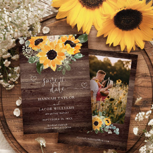 Sunflower Rustic Barn Wood Wedding Save The Date