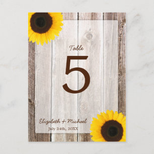Sunflower Rustic Barn Wood Wedding Table Number Postcard