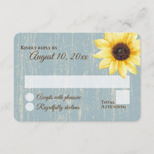 Sunflower Rustic Blue Barn Wedding Response Invitation
