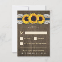 Sunflower Rustic Blue Burlap Wedding RSVP Cards