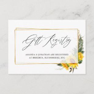 Sunflower Rustic Bridal Shower Gift Registry Enclosure Card