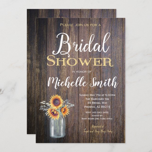 Sunflower Rustic Bridal Shower Invitation, Rustic Invitation (Front/Back)