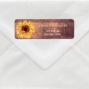 Sunflower rustic brown wood return address 