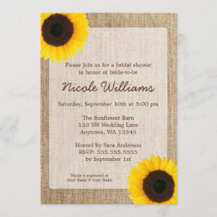 Sunflower Rustic Burlap Bridal Shower Invitation