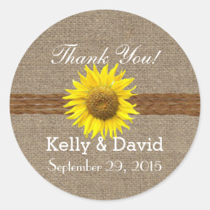 Sunflower Rustic Burlap Country Wedding Classic Round Sticker