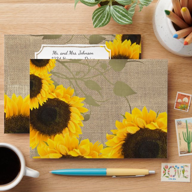 Sunflower Rustic Burlap Farmhouse Envelope (Desk)