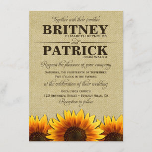 Sunflower Rustic Burlap Wedding Invitations