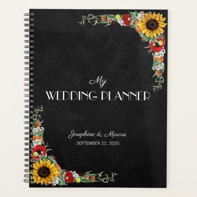 Sunflower Rustic Chalkboard Country Wedding Planner (Front)