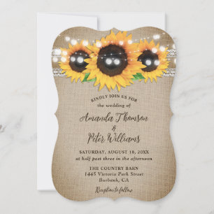 Sunflower Rustic Country Burlap Lace Wedding Invitation