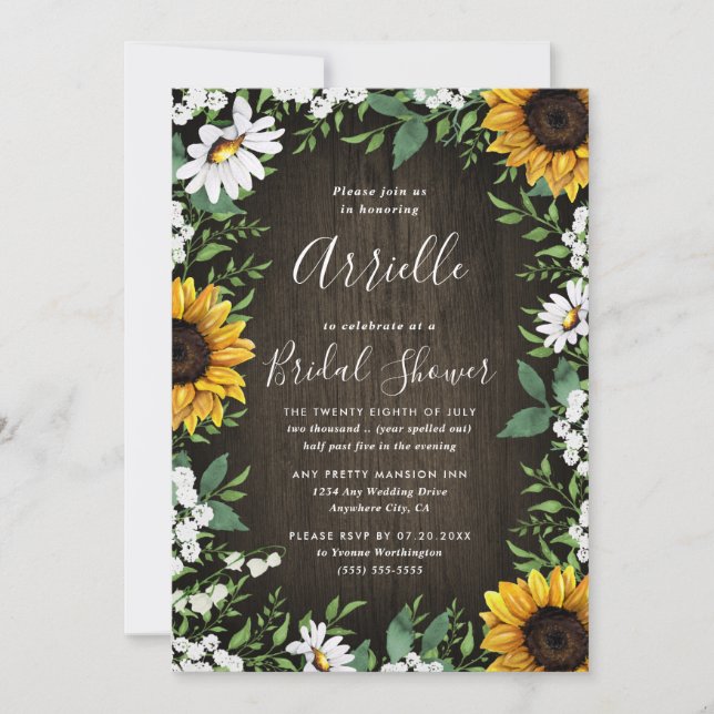 Sunflower Rustic Country Floral Bridal Shower Invitation (Front)