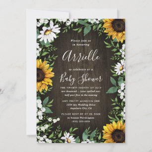Sunflower Rustic Country Floral Fall Baby Shower Invitation