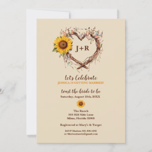 Sunflower Rustic Country Watercolor Bridal Shower Invitation