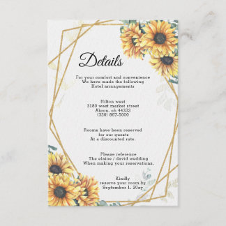 Sunflower Rustic Elegant Geometric Gold Wedding Enclosure Card