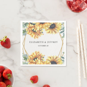 Sunflower Rustic Elegant Geometric Gold Wedding  Napkin
