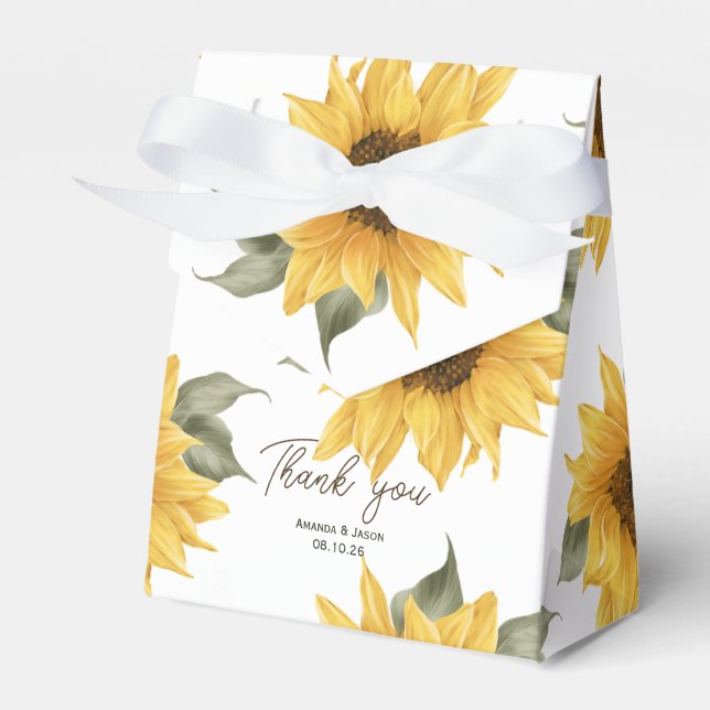 Sunflower, Rustic Fall Wedding Favour Box (Front Side)