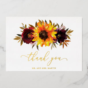 Sunflower Rustic Fall Wedding Thank You Card