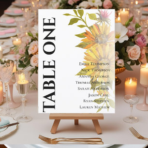Sunflower Rustic Flora Wedding Table Seating Chart