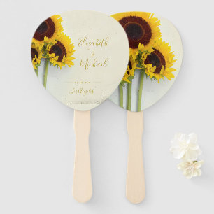 Sunflower Rustic Floral Gold Coloured Wedding Hand Fan