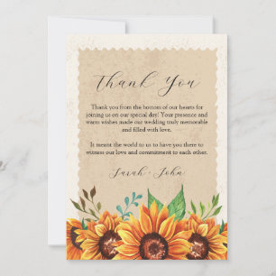 Sunflower Rustic Floral Thank You Card