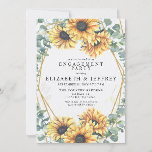 Sunflower Rustic Geometric Gold Engagement Party Invitation