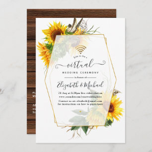 Sunflower Rustic Geometric Online Virtual Wedding Invitation