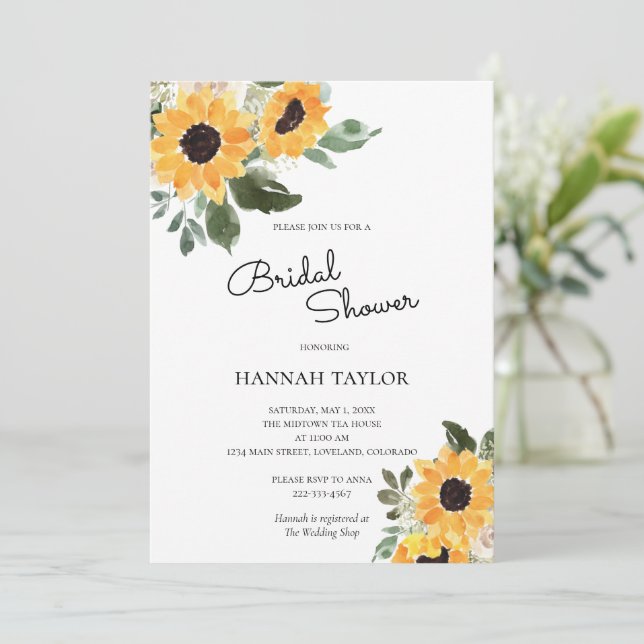 Sunflower Rustic Greenery Bridal Shower Invitation (Standing Front)