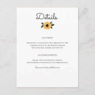 Sunflower Rustic Greenery Wedding Details Card