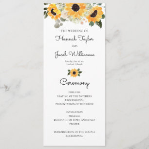 Sunflower Rustic Greenery Wedding Program Programme