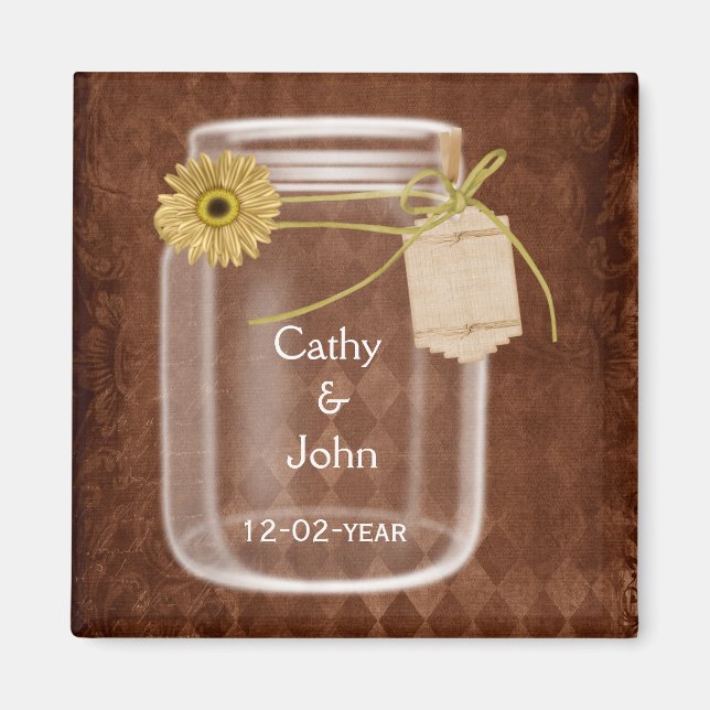 sunflower rustic mason jar wedding save the date magnet (Front)