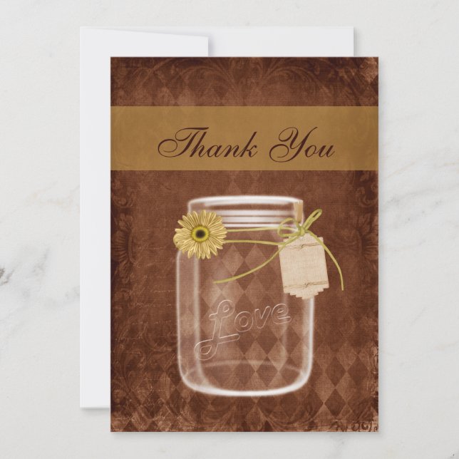 sunflower rustic mason jar wedding thank you (Front)