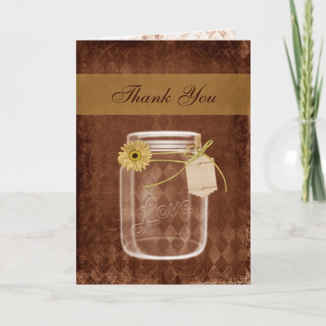sunflower rustic mason jar wedding thank you card (Front)