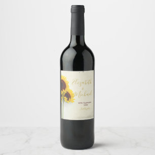 Sunflower Rustic Personal Modern Wedding Wine Label