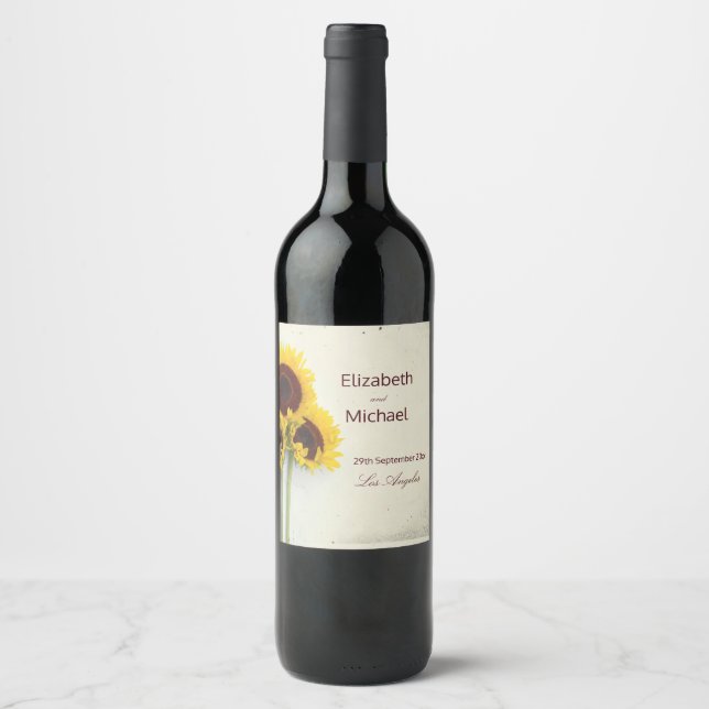 Sunflower Rustic Personal Wedding Wine Label (Front)