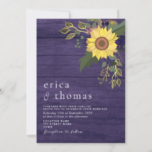 Sunflower Rustic Purple Wedding Invitation