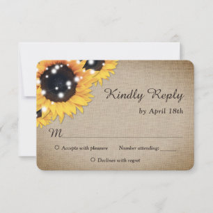 Sunflower Rustic Vintage Burlap Wedding RSVP Card