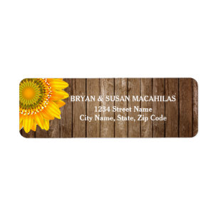 Sunflower Rustic Vintage Wood Return Address Label