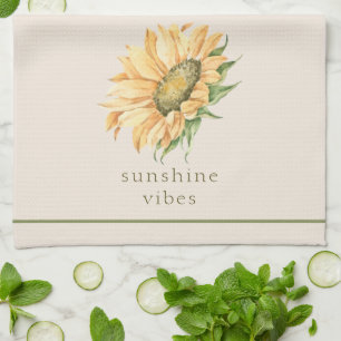 Sunflower Rustic Watercolor Tea Towel