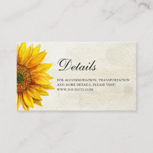 Sunflower. Rustic wedding details. Country flower Enclosure Card