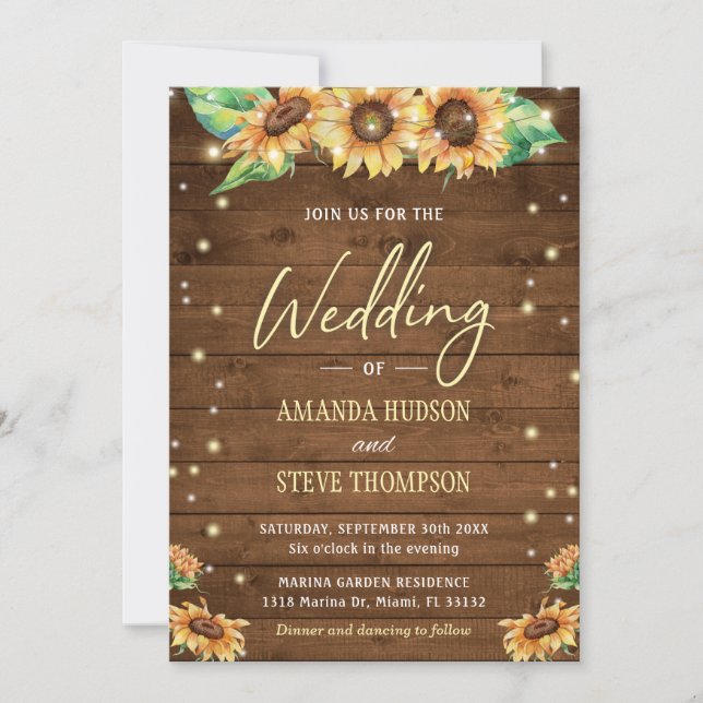 Sunflower Rustic Wedding Fall Cute Elegant Country Invitation (Front)