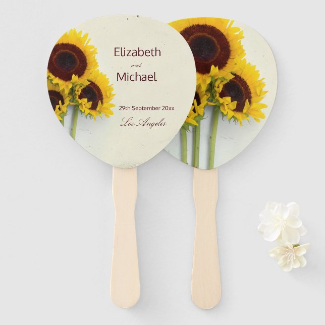 Sunflower Rustic Wedding Hand Fan (Front and Back)