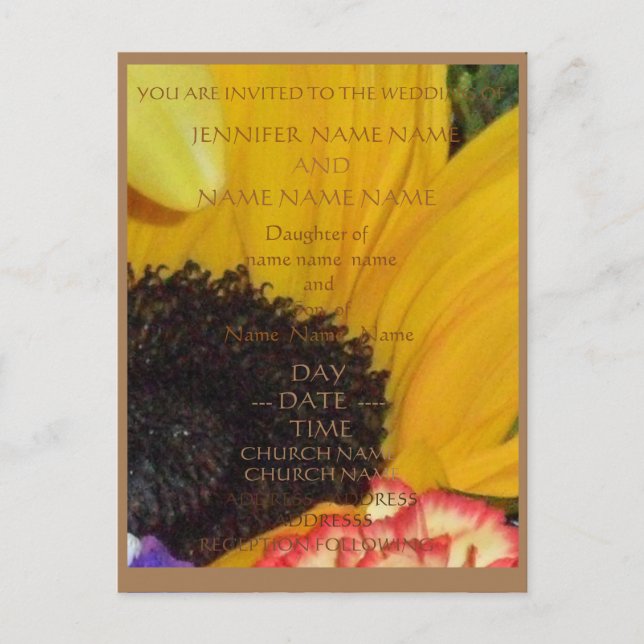 SUNFLOWER RUSTIC WEDDING INVITES ENSEMBLE POSTCARD (Front)