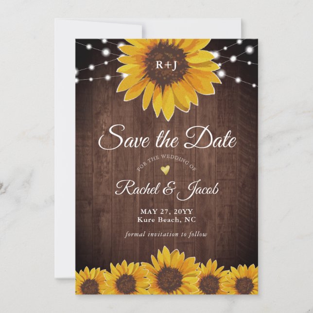 Sunflower Rustic Wedding Save the Date Invitation (Front)