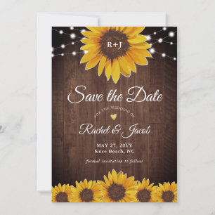 Sunflower Rustic Wedding Save the Date Invitation