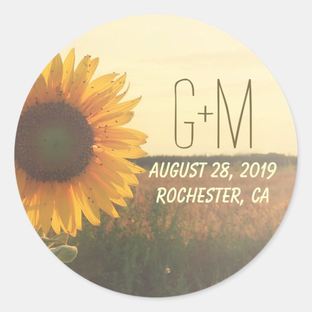 Sunflower Rustic Wedding Stickers (Front)